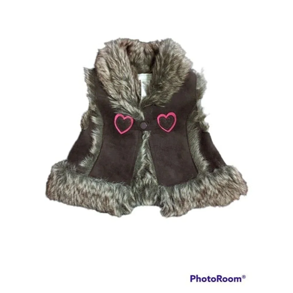 Girl's First Impressions Play Faux Fur & Faux Leather Vest, 18 Months